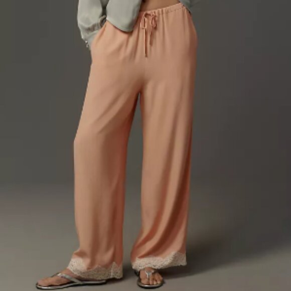 Brand New By Anthropologie Lace-Trim Silky Pull-On Pants - Picture 1 of 5